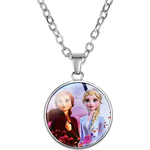 Disney New Frozen Gem Necklace Frozen elsa Princess Anna Childrens Cartoon Pendant Necklace present doll accessories