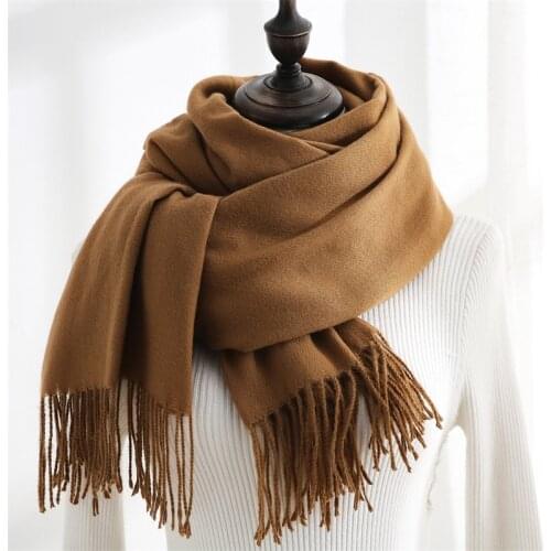 2021 Autumn Winter Solid Color Imitation Cashmere Scarf Women Length Warm Wrap Japanese Korean Simple Fashion Fringed Scarf