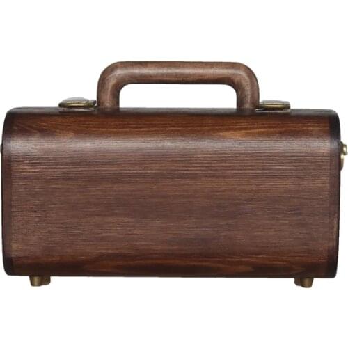 Luxury Handbag for Women Handmade Wood Shoulder Bag Dark Brown Box Totes Fashion Vintage Vacation Clutch Bags Chain Purse 2021