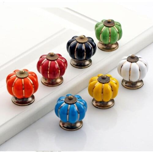 Seven Color Single Hole Handle Pumpkin Childrens Room Pulls Furniture Desk Drawer Cartoon Rural Ceramic Door Handle Hardware