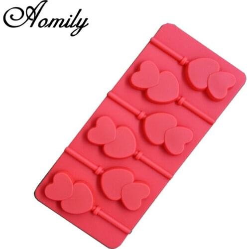 Aomily DIY Double Heart Lollipop Chocolate Mold Bakeware Silicone Pop Sticks Lolly Candy Mold 3D Gift Handmade with Stick Shape
