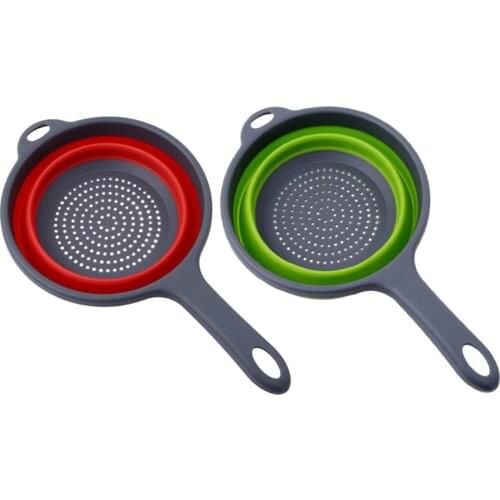 Folding Silicone Plastic Colander Drain Basket Fruit Vegetable Washing Strainer Collapsible Drainer With Handle Kitchen Tool