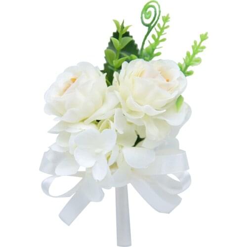 Wedding Corsage White Peony Flower Brooch Pin Silk Ribbon Boutonniere Buttonhole For The Groom Groomsmen Bridesmaid Accessories