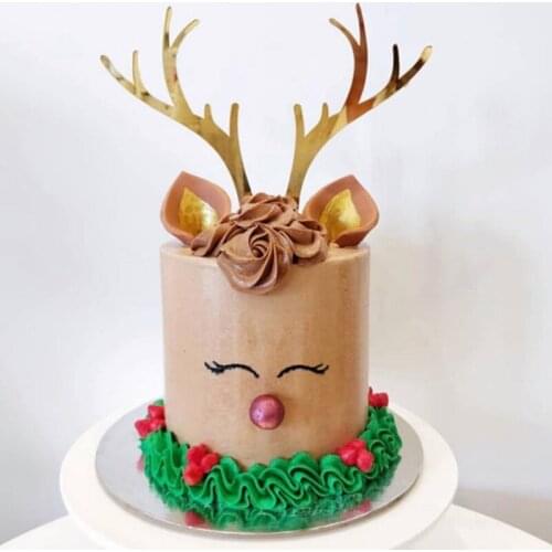 Golden Elk Antler Cake Topper Dessert Decoration Wedding Birthday Party Gifts Decoration Baby Christmas Supplies