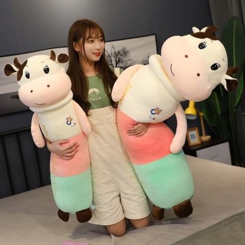 Smile Cow Plush Stuffed Dolls Lovely Real Life Milk Cattle Plush Long Pillow Soft Nap Pillow Cushion Cartoon Kid Birthday Gift