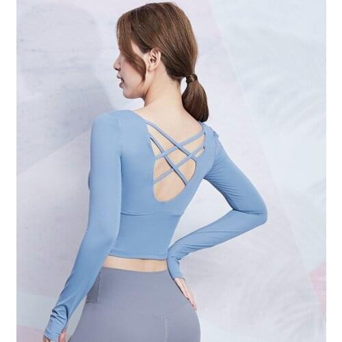 Vansydical Long Sleeve Yoga Crop Tops Sexy Backless Workout Shirts Women Tees Fitness Female Padded Gym Running Activewear