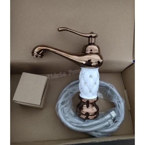 Vidric Bathroom Sink Faucet Gold Hot Cold Water Mixer Tap Crane with Diamond Body Copper Golden Faucet ELCTOO2