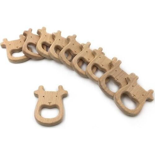 2020 Baby Teether Safety Natural Beech Wooden Animal Shaped New Baby Teething Toys Shower Gift