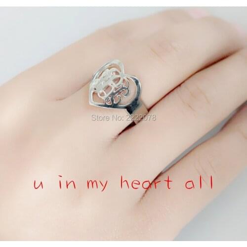 Cut out 3 Initials Heart Shape 925 Solid Silver Ring Customized Monogrammed Men Rings Birthday Gift