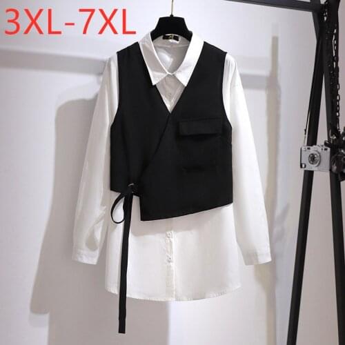 New 2021 Ladies Spring Autumn Plus Size Tops For Women Large Loose Long Sleeve White Cotton Button Shirt 3XL 4XL 5XL 6XL 7XL