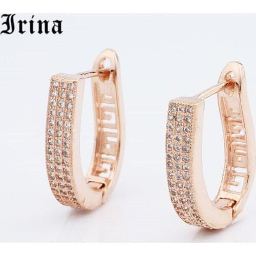 Irina Luxury Female Presents Sparkling Copper Cubic Zirconia Classic Design Single-Sided Inlaid pendientes mujer moda