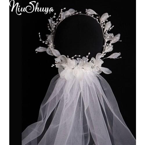 NiuShuya Fairy Floral Women Wedding Veil Hair Accessories Bridal Flower Wreath Party Flower Hairband Hair Accessories