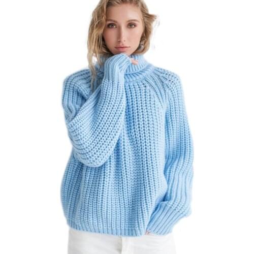 Autumn Winter new women Turtleneck Sweater Short Loose Solid Coarse Wool Pullover Sweaters Female Narrow Cuff Lantern Knit Top
