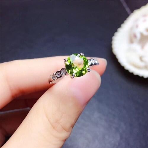 LeeChee 100% Natural Peridot Ring 8mm Green Gemstone Fine Jewelry for Women Daily Wear Real 925 Solid Sterling Silver Free Ship