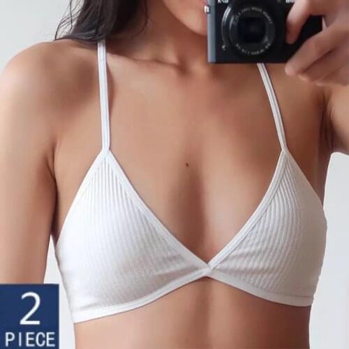 2 PCS Comfort Cotton Bra For Women French Style Bralette Deep V Triangle Cup Bralet Underwear Wireless Lingerie Push Up Bras