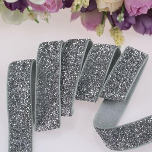 5/8 glitter elastic,50yards frosted glitter elastic, 16mm silver metallic velvet webbing headband hairbows