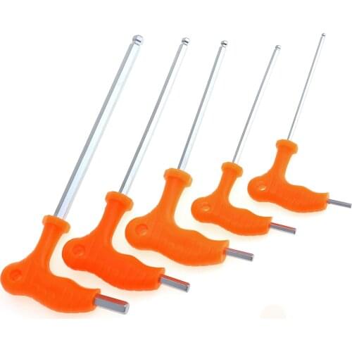 5pcs/set 3mm-8mm Crutch Hexagon Allen Key Wrench Tools Set T Handle Hex Wrench Spanner with Ball Head and Plastic Handle