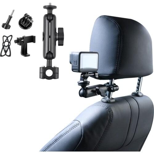 Universal Rotating Car Back Seat Headrest Shooting Clip Holder Mount for Tablet Cell Phone Action Cameras Accessories Black