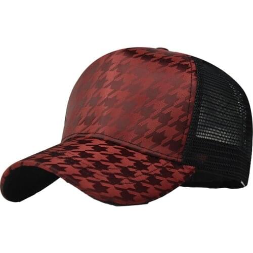 Unisex Houndstooth Mesh Baseball Cap Women Casual Adjustable Sun Hat Men Breathable Sports Cap Trucker Hats Snap Closure
