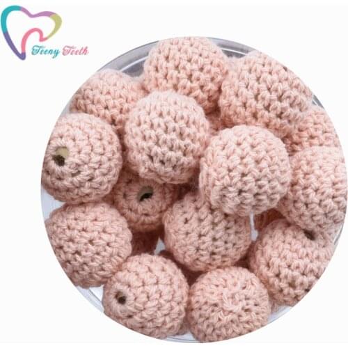 Teeny Teeth 10 PCS Peach 16-20 MM Crochet Round Wooden Chew Beads Crochet Ball Baby Accessories Wooden Teething Jewelry Hot Sale