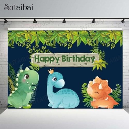 Dinosaur Birthday Party Photography Backdrop Jungle Tropical Plants Child Baby Customized Poster Photo Background Photocall Prop