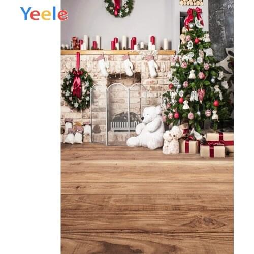 Yeele Merry Christmas Stone Fireplace Stocking Toy Bear Background Photophone Photo Studio Photography for Decor Customized Size