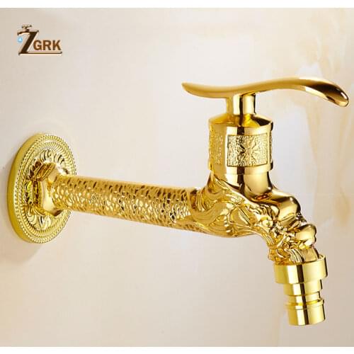 ZGRK Gold Carving Brass Taps Single Handle Wall Mounted Cold Water Balcony Mop Faucet Washing Machine Faucet