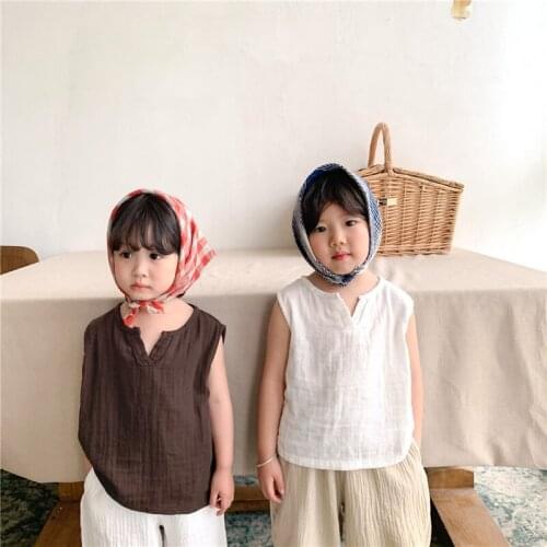 Summer Fashion Boys Spun Cotton Sleeveless Tops Japanese style Baby Girls Loose Soft Breathable Vest