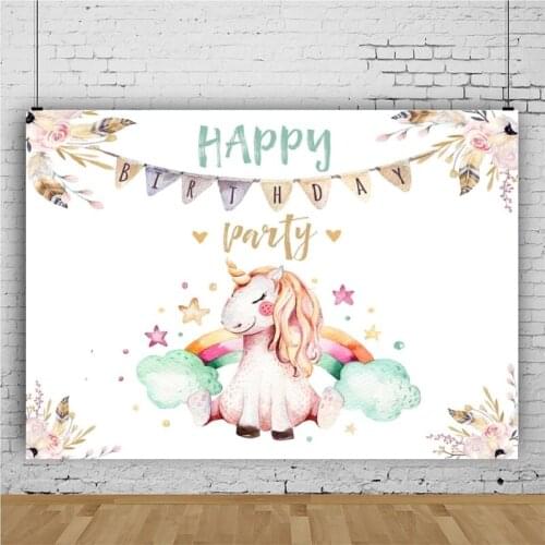 Cute Little Unicorn Bunting Baby Shower Portrait Photography Background Vinyl Backdrop Birthday Party Photocall Studio Props