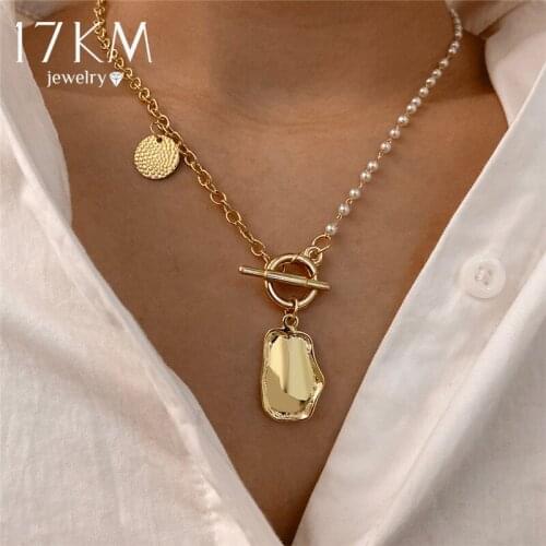 Fashion Asymmetric Gold Pearl Beads Necklace For Women Vintage Irregular Coin Pendant Necklaces 2021 Trend Jewelry