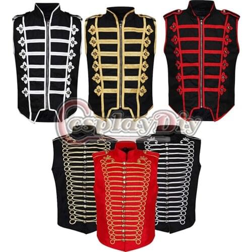Cosplaydiy Mens Punk Military Drummer Sleeveless Parade Jacket Marching Band Vest My Chemical Romance Vest L320