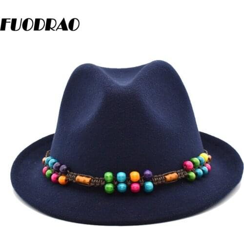 FUODRAO New Classic Men Cowboy Hats Wool Fedoras Woman Wide Brima Jazz Caps Vintage Black Chapeau Femme F41