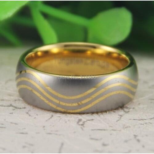 Cheap Price Free Shipping USA Canada Hot Selling 8MM New Gold Dome Wave Pattern The Lord Ring Mens Fashion Tungsten Wedding Ring