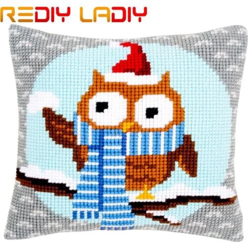 Cross Stitch Cushion Owls with Kittens Chunky Cross-Stitch Kits Acrylic Yarn Pillow Case Home Decor Sofa Pillows Arts & Crafts