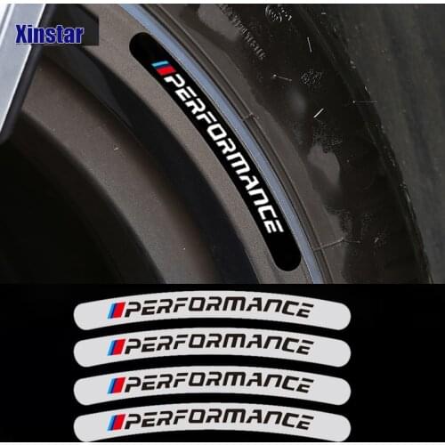 4pcs Mperformance Car Wheel Sticker For BMW E30 E36 E39 E46 E53 E60 E64 E70 E83 E85 E87 E90 E92 E71 F10 F30 F20 F01 F02 M3 M5 X3