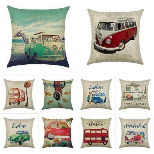 45cm*45cm A Retro Bus Car Linen/cotton Throw Pillow Covers Couch Cushion Cover Home Decorative Pillows Cover