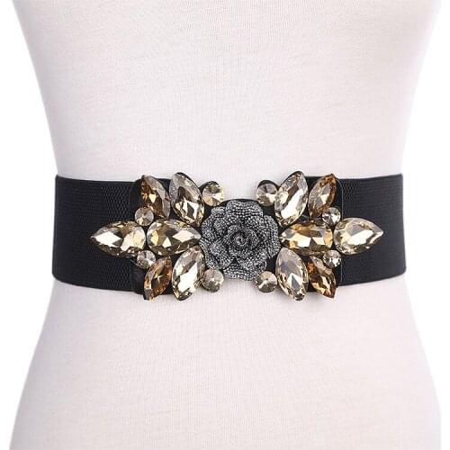 2019 New Arrival Designer Luxury Crystal Elastic Women Wide Belt with rhinestone Elegant belts for women High Qualit SD238