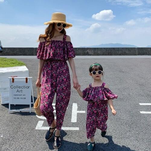 Parent-child Wear 2021 New Summer Clothes Mother and Daughter Wear Floral Suspenders Girls Version of Foreign Style Suspenders