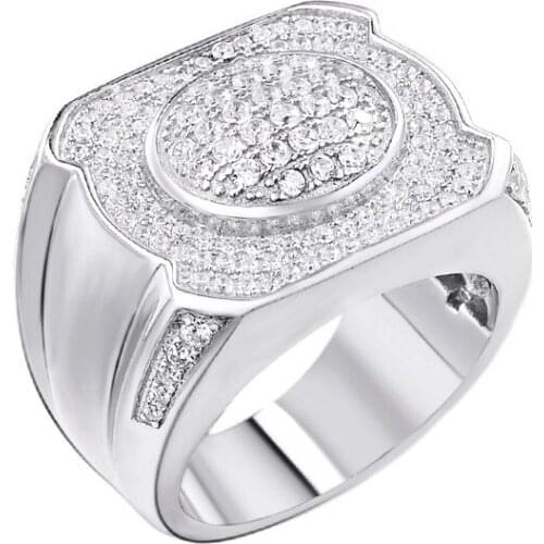 OTIY S925 Fashion White Gold Plated Hip Hop Diamond Rings Jewelry Iced Out CZ Men Ring for Men