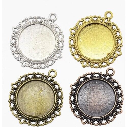 10pcs Mixed Color Tray 20mm Zinc Alloy Pendant Cabochon Settings DIY Findings for Jewelry Makings 35x32x2mm