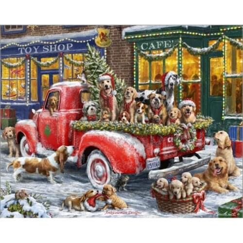 Counted Cross Stitch Kits Needlework Embroidery - 14 ct Aida DMC Color DIY Arts Handmade Home Decor - Doggone Christmas