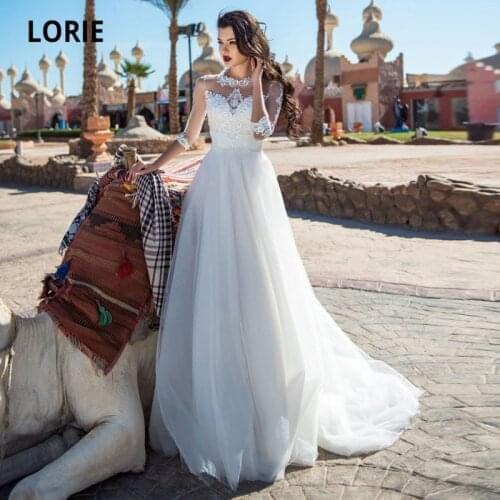LORIE Boho Wedding Dresses O-Neck Appliques A-Line Wedding Gown with Half Sleeves Princess Backless White Ivory Bride Dress
