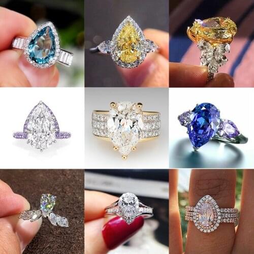 Gorgeous Bridal Wedding Rings Crystal Pear AAA Cubic Zirconia Elegant Accessories High Quality Statement Ring for Women