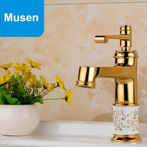 Gorgeous Golden With Ceramic Sink Water Tap Antique Bathroom Faucet Hot Cold Water Mixer