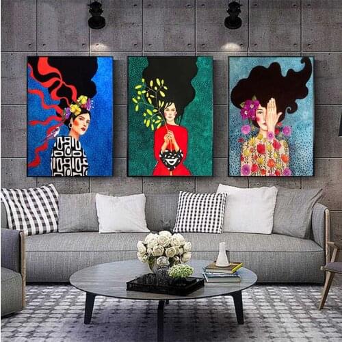 Vintage Abstract Girl Hair Flower Women Wall Art Canvas Painting Fashion Nordic Poster Wall Pictures For Living Room Unframed
