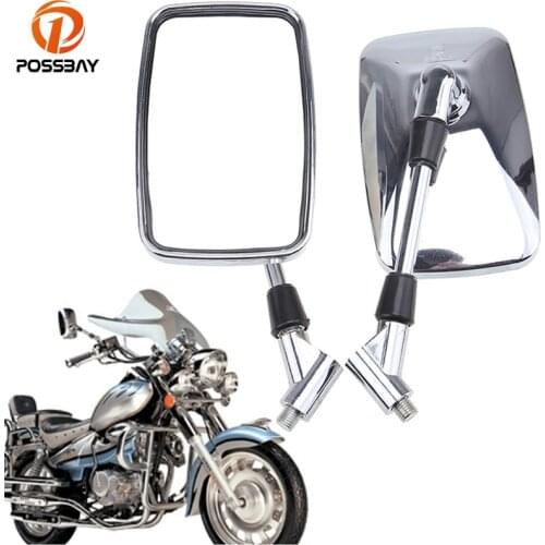 POSSBAY 10MM Chrome Motorcycle Mirrors Cafe Racer Rear View Mirrors For Honda Yamaha Suzuki Harley Kawasaki retrovisor moto