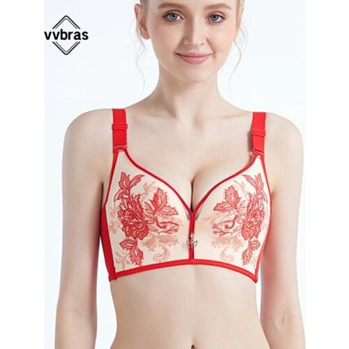 Vvbras Women Embroidered Underwear Bras Wire Free Full Coverage Supportive Sexy Bra Top Plus Size 40 42 44 46 48 50 52 D E F Cup