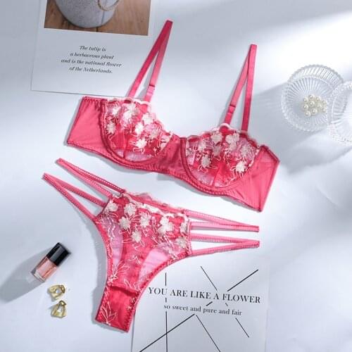 Women Sexy Brief Sets Sensual Lingerie Lace Embroidered Underwear Bra and Thong Set Babydoll Cut-Out Sleepwear Erotic Costumes