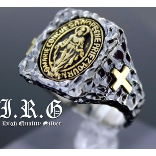 2019 new 100% real 925 pure silver jewelry Virgin Mary cross silver ring for man retro Thai silver womens tide ring mens ring