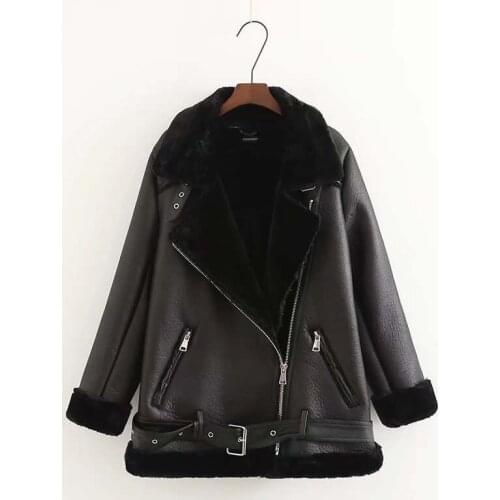 Autumn Winter Hot Sales Imitation Leather Long Sleeve Women Coat Lapel Warm Pure Color Commuting Coat